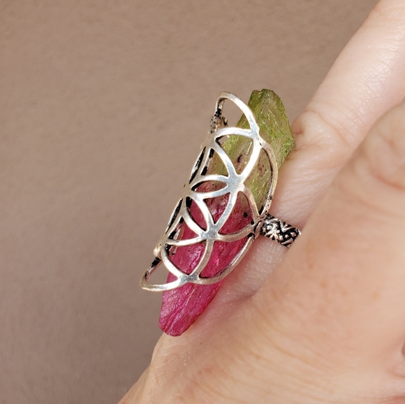 New Caged Bi-Color Tourmaline 925 Silver Ring. - Picture 8 of 14